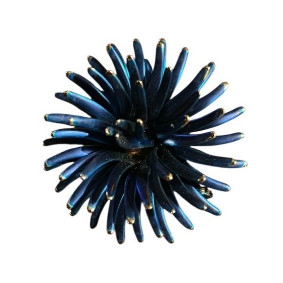 Spiny Starburst Metallic Blue with Gold Tip Brooch Pin - Picture 3 of 8